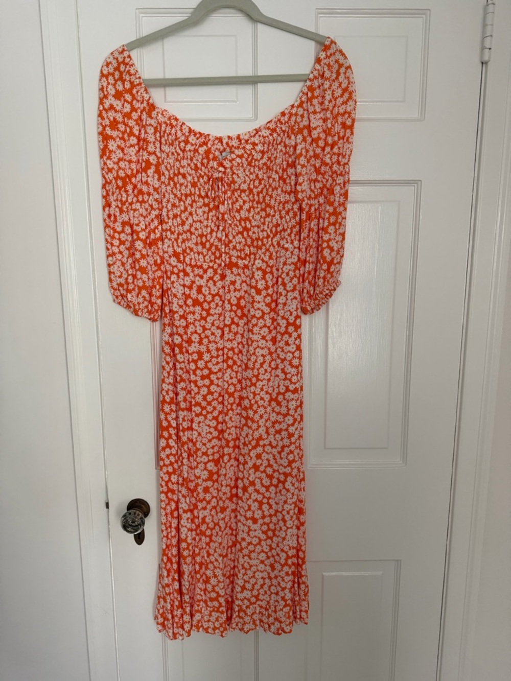 Faithfull the Brand Orange Floral Midi Dress